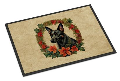 Australian Kelpie Christmas Flowers Doormat Front Door Mat Indoor Outdoor Rugs for Entryway, Non Slip Washable Low Pile, 24H X 36W -D