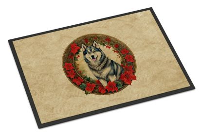 Alaskan Malamute Christmas Flowers Doormat Front Door Mat Indoor Outdoor Rugs for Entryway, Non Slip Washable Low Pile, 24H X 36W -A