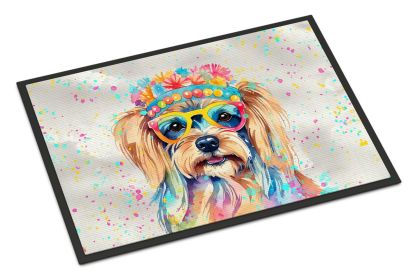 Yorkshire Terrier Hippie Dawg Doormat Front Door Mat Indoor Outdoor Rugs for Entryway, Non Slip Washable Low Pile, 24H X 36W -L
