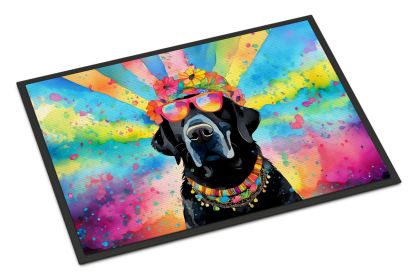 Black Labrador Hippie Dawg Doormat Front Door Mat Indoor Outdoor Rugs for Entryway, Non Slip Washable Low Pile, 24H X 36W -J