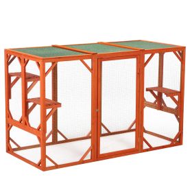 Wooden  House Outdoor  Cage with Water-proof Asphalt Planks &  Perches Orange