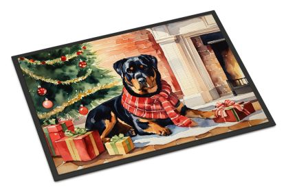 Rottweiler Cozy Christmas Doormat Front Door Mat Indoor Outdoor Rugs for Entryway, Non Slip Washable Low Pile, 24H X 36W -D