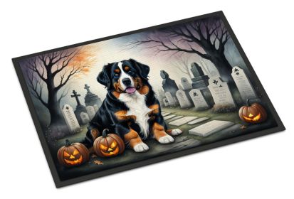 Bernese Mountain Dog Spooky Halloween Doormat Front Door Mat Indoor Outdoor Rugs for Entryway, Non Slip Washable Low Pile, 24H X 36W -M
