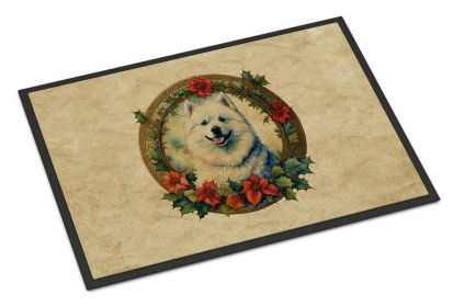 Samoyed Christmas Flowers Doormat Front Door Mat Indoor Outdoor Rugs for Entryway, Non Slip Washable Low Pile, 24H X 36W -E