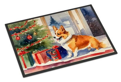 Corgi Cozy Christmas Doormat Front Door Mat Indoor Outdoor Rugs for Entryway, Non Slip Washable Low Pile, 24H X 36W -C