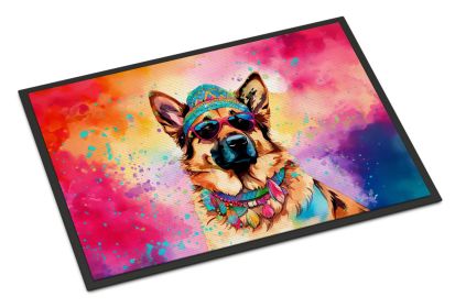 German Shepherd Hippie Dawg Doormat Front Door Mat Indoor Outdoor Rugs for Entryway, Non Slip Washable Low Pile, 24H X 36W -F