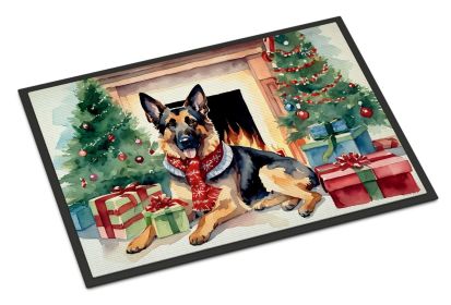 German Shepherd Cozy Christmas Doormat Front Door Mat Indoor Outdoor Rugs for Entryway, Non Slip Washable Low Pile, 24H X 36W -E