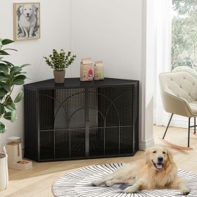 47.24"Spacious Dog Cage with Tempered Glass for Corner of Living Room Hallway Study & Other Spaces Black
