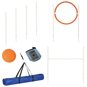 5 Pieces Dog Agility Training Equipment with Disc, Whistle, Weaves Poles, Adjustable Jumping Poles, Food Bag, Carry Bag-M