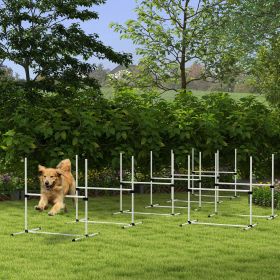 8 Piece Dog Agility Set with Adjustable Height Jump Bars, Carry Bag, Displacing Top Bar, White-J