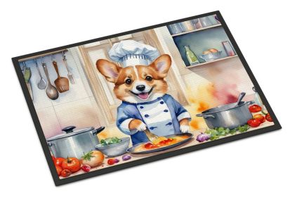 Corgi The Chef Doormat Front Door Mat Indoor Outdoor Rugs for Entryway, Non Slip Washable Low Pile, 24H X 36W -K