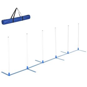 Adjustable Dog Agility Training Obstacle Set with Weaves Poles and Storage Bag for Pet Dogs Outdoor Games Exercise Blue and White-K