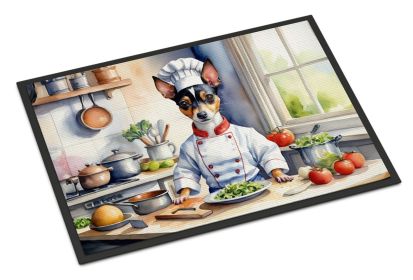 Rat Terrier The Chef Doormat Front Door Mat Indoor Outdoor Rugs for Entryway, Non Slip Washable Low Pile, 24H X 36W -D