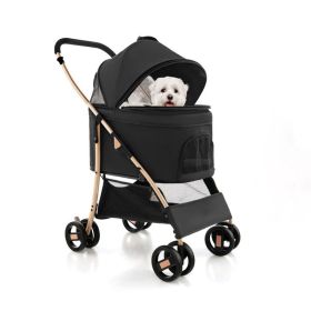 Foldable 3-In-1 Pet Stroller with Removable Seat Carrier (type: pets supplies, Color: Black)