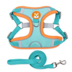 dog Harnesses & dog leash set; Pet Chest Strap Vest Dog Strap Small Dog Rope Wholesale Reflective Dog Towing Rope (colour: Lake blue, Specification (L * W): XL)
