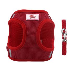 dog Harnesses & dog leash set; New dog leash corduroy breathable dog chest strap reflective pet chest strap walking dog rope set (colour: red, Specification (L * W): S)