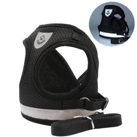dog Harnesses & dog leash set; Pet Chest Strap Vest Dog Towing Rope Reflective Breathable Dog Rope Pet Supplies Wholesale (colour: black, Specification (L * W): XS)