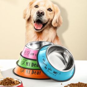 Stainless steel dog bowl; color anti-skid dog bowl;  bowl (colour: 26cm, size: Green Cartoon)