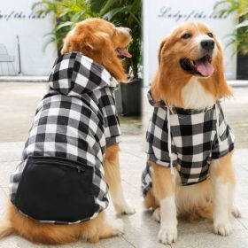 Plaid Dog Hoodie Pet Clothes Sweaters with Hat & Pocket Christmas Classic Plaid S/M Dogs Dog Costumes (colour: Zipper pocket coat black and white, size: M (chest circumference 42, back length 30cm))