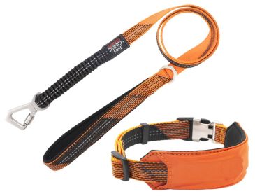 Pet Life 'Geo-prene' 2-in-1 Shock Absorbing Neoprene Padded Reflective Dog Leash & Collar (Color: Orange, size: small)
