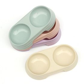 Wheat straw pet double bowl dog bowl s dogs drinking & eating dual-use meal bowl (colour: Blue, size: Shuangwan of wheat)