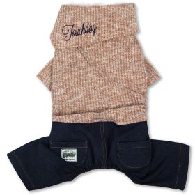 Touchdog Vogue Neck-Wrap Sweater & Denim Pant Outfit (Color: Peach, size: medium)