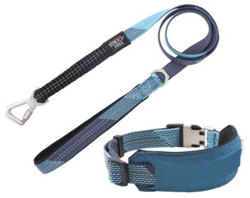 Pet Life 'Geo-prene' 2-in-1 Shock Absorbing Neoprene Padded Reflective Dog Leash & Collar (Color: Blue, size: large)