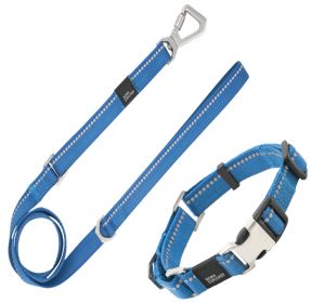 Pet Life 'Advent' Outdoor Series 3M Reflective 2-in-1 Durable Martingale Training Dog Leash & Collar (Color: Blue, size: medium)