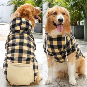 Plaid Dog Hoodie Pet Clothes Sweaters with Hat & Pocket Christmas Classic Plaid S/M Dogs Dog Costumes (colour: Zipper pocket coat beige black, size: S (chest circumference 37, back length 25cm))
