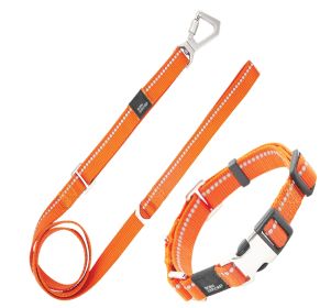 Pet Life 'Advent' Outdoor Series 3M Reflective 2-in-1 Durable Martingale Training Dog Leash & Collar (Color: Orange, size: medium)