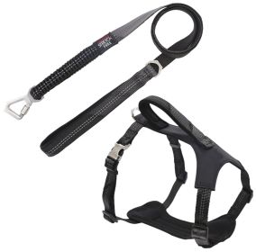 Pet Life 'Geo-prene' 2-in-1 Shock Absorbing Neoprene Padded Reflective Dog Leash & Harness (Color: Black, size: medium)