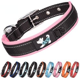 Pet dog collar; diving cloth reflective nylon collar; medium & large dog collar (colour: Black ribbon, Specification (L * W): L 2.5*(48-58)CM)