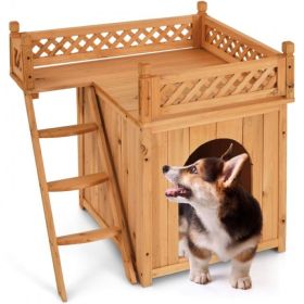 New Style Wood Pet House With Roof Balcony & Bed Shelter (type: Pets, Color: Brown)
