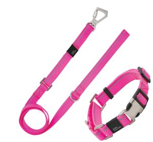 Pet Life 'Advent' Outdoor Series 3M Reflective 2-in-1 Durable Martingale Training Dog Leash & Collar (Color: Pink, size: small)
