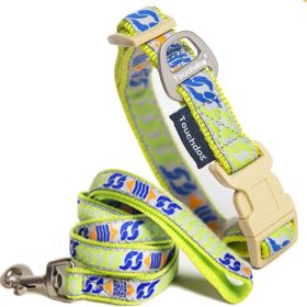 Touchdog 'Chain Printed' Tough Stitched Embroidered Collar & Leash (Color: Yellow, size: medium)