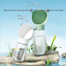 Portable Dog Water Bottle 2 In 1 Water Bottle Dispenser With Food Container Leak Proof Travel Water Bottle For Walking Hiking & Travel Feeder Bowl (Color: Green, size: 350ML)