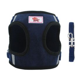 dog Harnesses & dog leash set; New dog leash corduroy breathable dog chest strap reflective pet chest strap walking dog rope set (colour: Dark Blue, Specification (L * W): S)