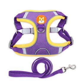 dog Harnesses & dog leash set; Pet Chest Strap Vest Dog Strap Small Dog Rope Wholesale Reflective Dog Towing Rope (colour: purple, Specification (L * W): M)