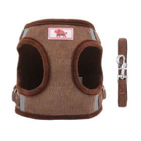dog Harnesses & dog leash set; New dog leash corduroy breathable dog chest strap reflective pet chest strap walking dog rope set (colour: Coffee, Specification (L * W): S)