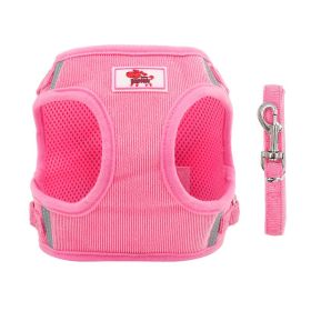 dog Harnesses & dog leash set; New dog leash corduroy breathable dog chest strap reflective pet chest strap walking dog rope set (colour: pink, Specification (L * W): M)