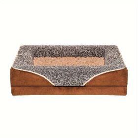 Removable & Washable Pet Dog Sofa & Bed Dog Nest Comfortable & Soft With Raised Edges To Protect The Neck  Sleeping Bed With Removable Plush Cover (Color: Brown, size: M (29.53 *19.69*4.72 in))