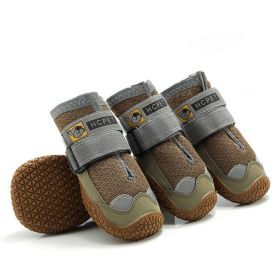 Pet Non-Skid Booties Waterproof Socks Breathable Non-Slip with 3m Reflective Adjustable Strap Small to Large Size (4PCS/Set) Paw Protector (Color: Brown, size: S)