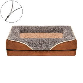 Removable & Washable Pet Dog Sofa & Bed Dog Nest Comfortable & Soft With Raised Edges To Protect The Neck  Sleeping Bed With Removable Plush Cover (Color: Brown, size: L (39.37*23.62*6.3 in ))
