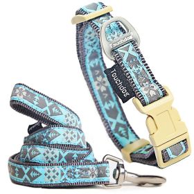 Touchdog 'Shape Patterned' Tough Stitched Embroidered Collar & Leash (Color: Blue, size: small)