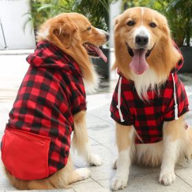 Plaid Dog Hoodie Pet Clothes Sweaters with Hat & Pocket Christmas Classic Plaid S/M Dogs Dog Costumes (colour: Zipper pocket coat with red and black plaids, size: S (chest circumference 37, back length 25cm))