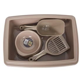 Pet Supplies Set  Kitten Dog Litter with Feeder Bowl & Litter Scoop (type: Pet Supplies, Color: Brown)