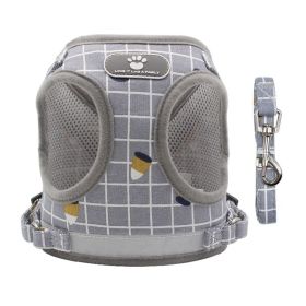 Dog Harnesses & dog leash set; New Pet Towing Rope Vest Dog Chest Strap Breathable Reflective Small Dog Towing Rope Pet Supplies (colour: Grey lattice, Specification (L * W): XS)
