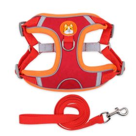 dog Harnesses & dog leash set; Pet Chest Strap Vest Dog Strap Small Dog Rope Wholesale Reflective Dog Towing Rope (colour: red, Specification (L * W): M)