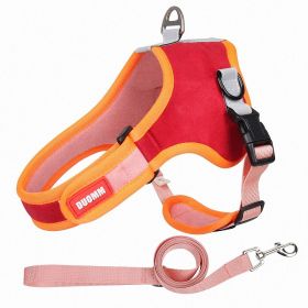 dog Harnesses & dog leash set; Suede Pet Chest Strap Saddle Vest Style Dog Chest Back Reflective Dog Strap Dog Rope Wholesale (colour: red, Specification (L * W): S)
