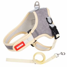 dog Harnesses & dog leash set; Suede Pet Chest Strap Saddle Vest Style Dog Chest Back Reflective Dog Strap Dog Rope Wholesale (colour: grey, Specification (L * W): XL)
